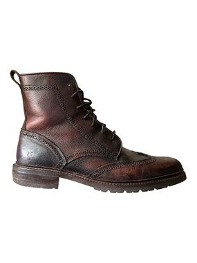 Frye James Lug Wingtip Leather Boots Men's Size 9.5 D Burnished Brown Lace Up